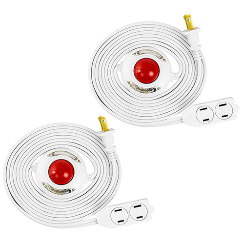 Otimo Foot Switch Extension Cord with 3 Outlets (9 Feet (2 Pack), White)