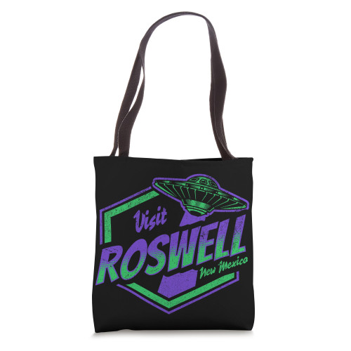 Visit Roswell, New Mexico Cool Retro UFO Flying Saucer Alien Tote Bag