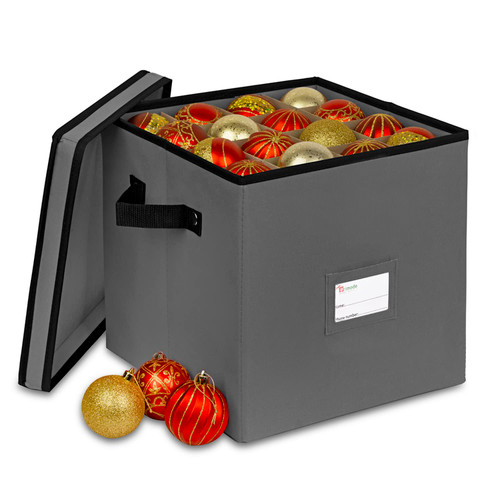 Primode Holiday Ornament Storage Chest, With 4 Trays Holds Up to 64 Ornaments Balls, With Dividers (Gray)