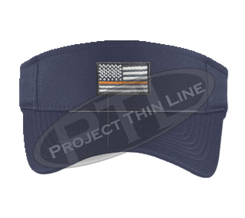 Embroidered Thin Orange Line American Flag Search and Rescue Sun Visor (Navy Blue)