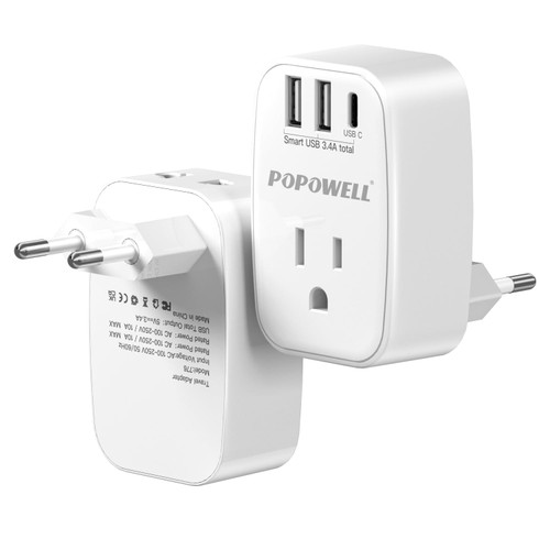 2 Pack European Travel Plug Adapter USB- International Plug Adapter with 2 Outlets 3 USB Charger(1 USB C), Type C Travel Adapter Worldwide for US to Spain Italy France Greece Iceland Germany. 2 Pack European Travel Plug Adapter USB- International Plug Adapter with 2 Outlets 3 USB Charger(1 USB C), Type C Travel Adapter Worldwide for US to Spain Italy France Greece Iceland Germany.