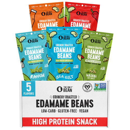 The Only Bean Crunchy Roasted Edamame Bean Snacks (5 Flavor Sampler), High Protein Snacks, Low Carb Snack, Keto-Friendly, Gluten-Free, Vegan, Healthy Snacks for Kids and Adults, 4 Ounce (Pack of 5) The Only Bean Crunchy Roasted Edamame Bean Snacks (5 Flavor Sampler), High Protein Snacks, Low Carb Snack, Keto-Friendly, Gluten-Free, Vegan, Healthy Snacks for Kids and Adults, 4 Ounce (Pack of 5)