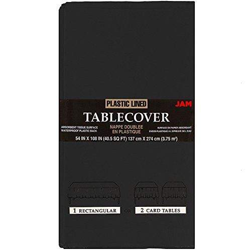 JAM PAPER Rectangular Paper Table Cover with Plastic Lining - 54 x 108 - Black - Sold Individually
