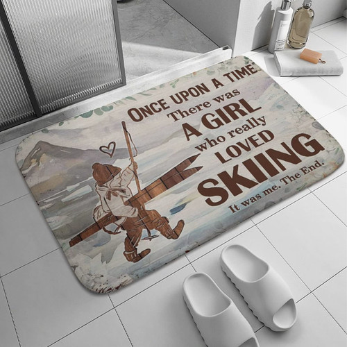 KXO Ski Lodge Decor Skiing Once Upon A Time - Skiing Welcome Doormat Outdoor Indoor Farmhouse Entrance Rugs Housewarming Decor Home Kitchen Floor Front Door Mats 31"x20"