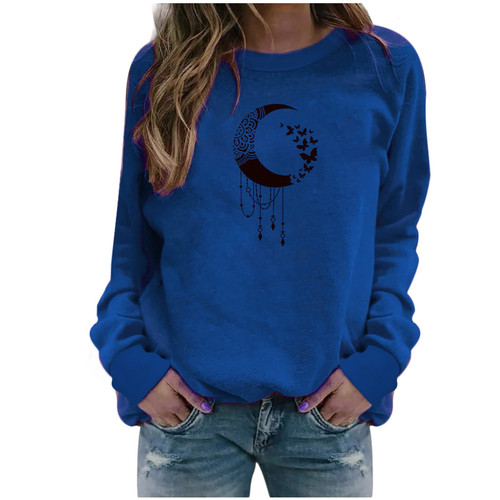 JDHUFEI Crewneck Sweatshirts Women Fall Fashion Pullover Long Sleeve Tops Casual Graphic Printed Blouse Loose Fit Sweaters