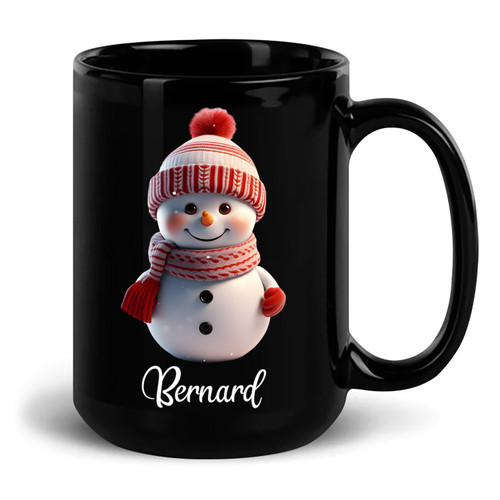 Customized Christmas Black Coffee Mug 11oz 15oz, Personalized Snowman Ceramic Mug With Name, Xmas Cup Gift For Kids Family Friends, 3D Snowman Coffee Cup Winter Holiday Gifts, Custom Snowman Cup