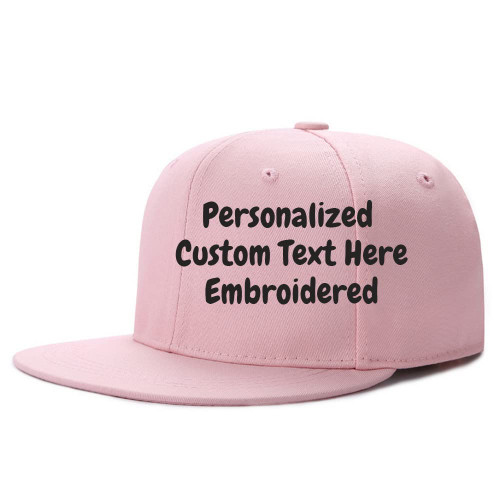 Custom Personalized Hip Hop Style Flat Bill Visor Classic Snapback Embroidered Hat for Men Adjustable Baseball Cap Pink