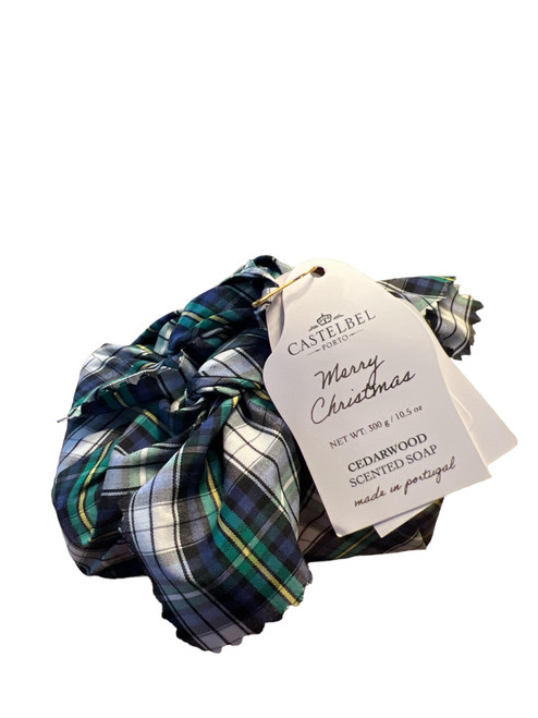 Castelbel Cedarwood Merry Christmas Soap Bar Wrapped in Green Holiday Plaid 10.5 Oz