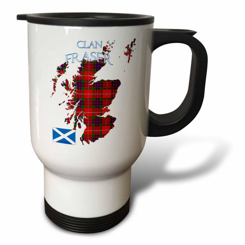 3dRose Outline of Scotland with the Fraser clan family tartan. - Travel Mugs (tm-379683-1)
