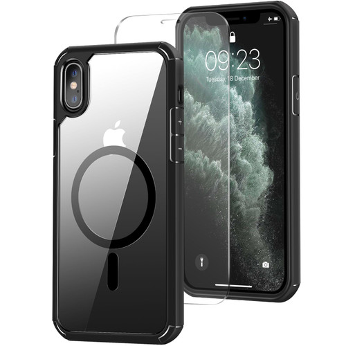 ZZDZZ Magnetic Case Designed for iPhone X Case/iPhone Xs Case [Compatible with MagSafe] with Screen Protector and Camera Lens Protector Anti Scratch Protective Phone Case (Black)