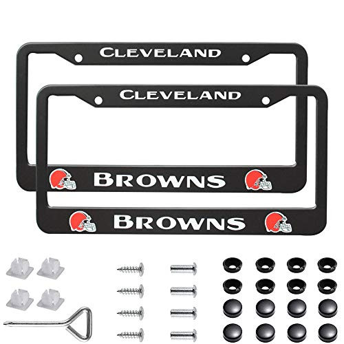 Matte Aluminum License Plate Frame with Black Screw Caps, 2Pcs 2 Holes Black Licenses Plates Frames For New Orleans Saints, Car Licenses Plate Covers Holders for US Vehicles (Cleveland Browns)