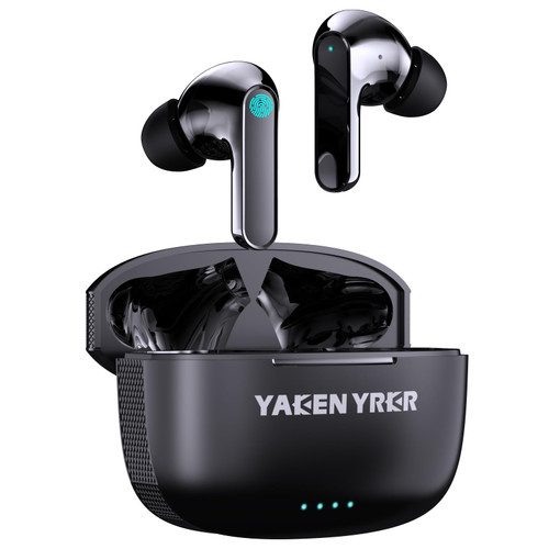 YAKEN YRKR Wireless Earbuds,Bluetooth 5.3 Earbuds IPX5 Waterproof,Earphones with Wireless Charging Case,Light-Weight Headphones Built-in Microphone Call Noise Cancelling (Black)