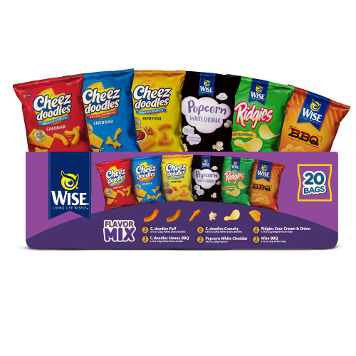 Wise Snacks Flavor Mix Variety Pack (20 Count), Gluten Free, Snack Size Chips Bulk Box, Perfect for Lunches and Snacks Single Serve Packs