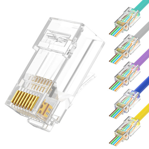 VCE RJ45 Connectors CAT6 Pass Through Connectors 200-Pack, UL-Listed, 50u Gold Plated 8P8C Ethernet Connector for CAT6 CAT5E CAT5 UTP Network Cable, Support POE