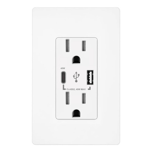 USB C Outlet PD 45W Power Delivery Decora Receptacle 4.8A Receptacle, in-Wall Charger with 15 Amp, 125 Volt Tamper-Resistant Outlet Charger for USB-C iPhone Samsung (USB C PD 45w 1 Pack White)