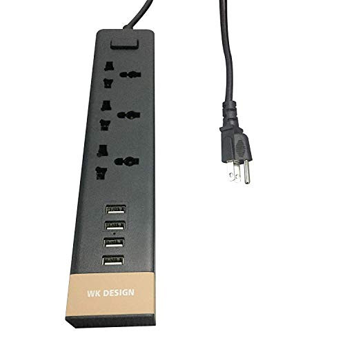 REMAX Power Strips with USB Ports 3 Way Outlets 4 USB Ports Surge Protection Universal Socket with 1.8 Extension Cord USB Charger Power Socket (Black)