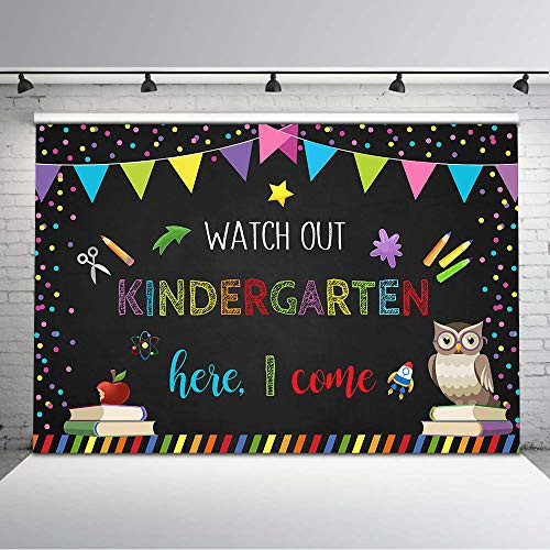 Mocsicka First Day of Kindergarten Backdrop Watch Out Kindergarten Here I Come Vinyl Background 7x5ft Back to School Backdrops Banner Decorations