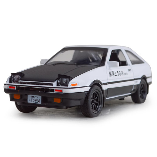 Tianmei 1:32 Initial D Trueno AE86 Alloy Diecast Car Model Toys, Kids Pull Back Metal Vehicle Toys and Adult Collection Ornaments (Black Hood AE86-White)
