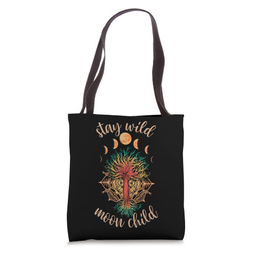 Stay Wild Moon Child Boho Peace Hippie Gift Moon Child Tote Bag