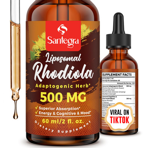Santegra 57,000 MG Liposomal Active Rhodiola Rosea Supplement, Rhodiola Root Extract, Liquid for High Absorption, Rhodiola Rosea Root Extract Tincture for Energy, Stress, Mood, Vegan, 60 ml