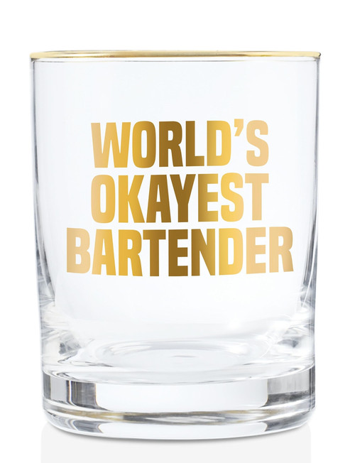 Onebttl Bartender Gifts Whiskey Glass, Funny Gifts for Women Men, Birthday, Christmas Gifts for Friends - World's Okayest Bartender