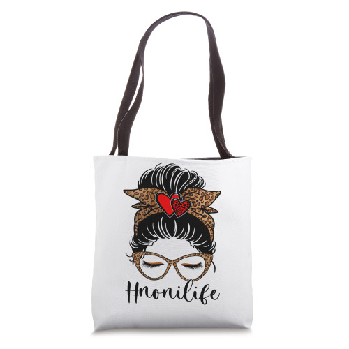 Noni Life Messy Hair Bun Leopard Print Women Mother's Day Tote Bag