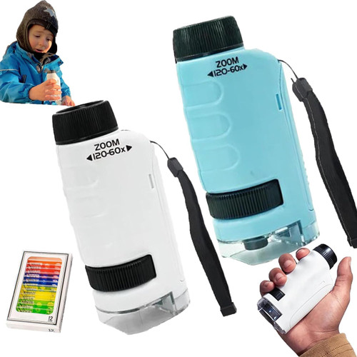 Minilabsters Miniscope Kids,Mini Labsters Portable Microscope,Miniscope Portable Microscope Kids Minilabsters,Led Lighted Pocket Microscope for Scientific Experiment,Students,Kids (Blue+White)