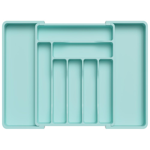 Lifewit Silverware Drawer Organizer, Expandable Utensil Organizer for Kitchen Drawers, Adjustable Cutlery and Flatware Tray, Plastic Spoons Forks Knives Holder Storage Dividers, Large, Turquoise