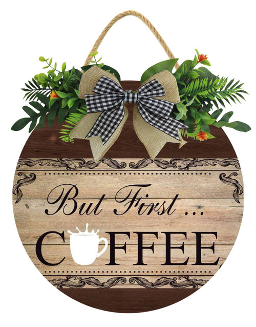 KPSheng But First Coffee Sign, Rustic Farmhouse Wooden 11" Round Retro Coffee Bar Decor Coffee Lover Coffee Station Decor Home Office Kitchen Wall Decor