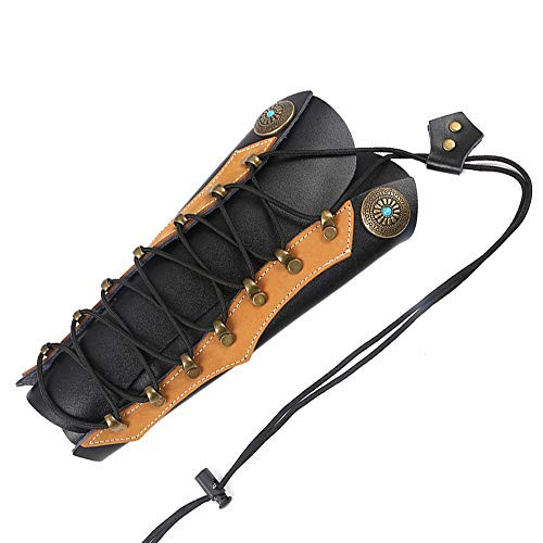 Huntingdoor Arm Guards Archery Leather Arm Protector Hunting Shooting Arrow Bow Gear Accessories, Pro Force Forearm Guard, Laces Wristband Arm Guards Gauntlet Cuff Medieval Bracers (1-Brown+Black)