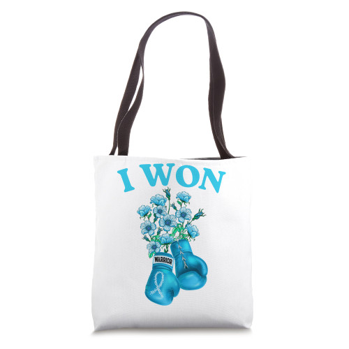 I Won Boxing Gloves Survivor Teal Ribbon Ovarian Cancer Tote Bag