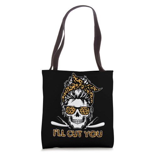I Will Cut You Skull Messy Bun Halloween Spooky Pumpkin Tote Bag