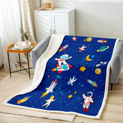 Feelyou Outer Space Fleece Throw Blanket Galaxy Universe Planets Sherpa Plush Blankets and Throws Star Moon Flannel Fuzzy Blanket for Bed Sofa Couch 60"x80"