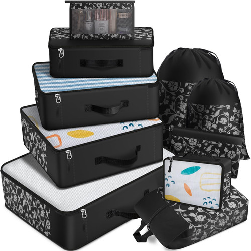 ExploreBliss 10 Set Packing Cubes for Suitcases, Packing Cubes for Travel Accessories, Luggage Packing Organizers for Travel, Suitcase Organizer Bags Set, Travel Essentials for Luggage, Black ExploreBliss 10 Set Packing Cubes for Suitcases, Packing Cubes for Travel Accessories, Luggage Packing Organizers for Travel, Suitcase Organizer Bags Set, Travel Essentials for Luggage, Black