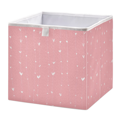 Emelivor Pink Hearts Cube Storage Bin Foldable Storage Cubes Waterproof Toy Basket for Cube Organizer Bins for Toys Nursery Kids Closet Book Bathroom Office - 15.75x10.63x6.96 IN