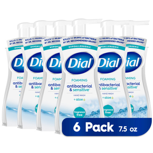 Dial Antibacterial & Sensitive Foaming Hand Wash, Fragrance Free, 7.5 fl oz (Pack of 6)