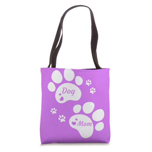 Cute Paw Prints With Hearts Dog Mom On Purple Background Tote Bag