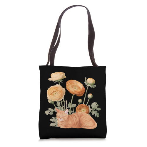 Cute Orange Tabby Cat With Golden Hour Flowers Tote Bag