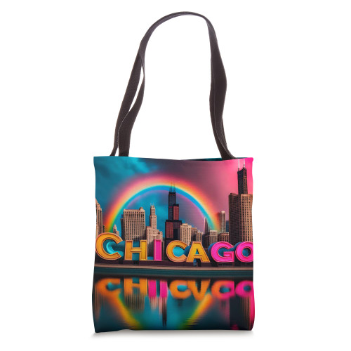 Colorful Chicago City Rainbow Chi Illinois Skyline Tote Bag