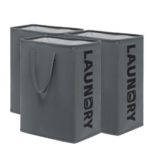 CHICVITA Dirty Laundry Hamper Basket Foldable, Large Hampers for Laundry, Tall Hamper for Dorm and Living Room, Folding Laundry Basket Collapsible, 3-Pack 75L, Grey Bin