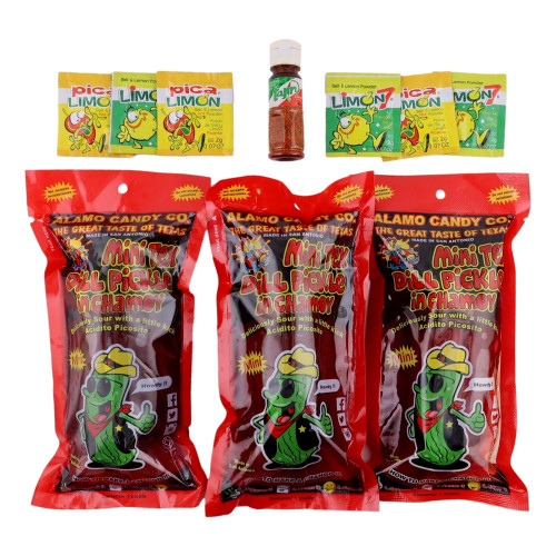 Chamoy Pickle Kit with Tajin, Lemon & Lime by Happy Packs | Pepinillos con Chamoy | Includes 3 Chamoy Pickles