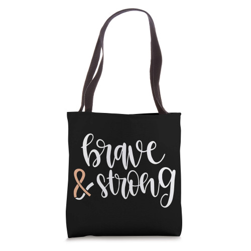 Brave & Strong Uterus Uterine Cancer Peach Support Ribbon Tote Bag Brave & Strong Uterus Uterine Cancer Peach Support Ribbon Tote Bag