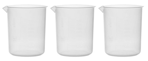 3PK Plastic Beakers, 1000ml - Polypropylene Plastic - Raised Graduations, Tapered Spout - Euro Design - Eisco Labs