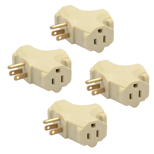 3 Outlet Wall Extender Adapter [T-Shaped] By QNECS- UL Listed 3 Prong Grounded Plug Power Tap- 5A, 125v, 1875W- Heavy Duty Multi Outlet Wall Plug Extender- Power Outlet Splitter [4-Pack, Beige]