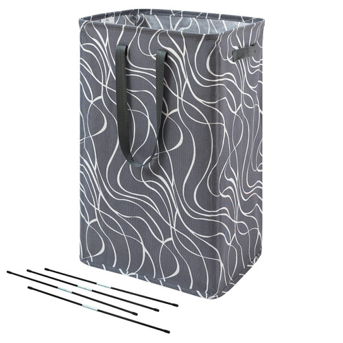 1-Pack Large Laundry Basket, 75L Collapsible Laundry Hamper with Long Handles, Waterproof Freestanding Clothes Hamper Laundry Bin for Bedroom, Bathroom, Dorm, Toys Organizer -Grey Waves