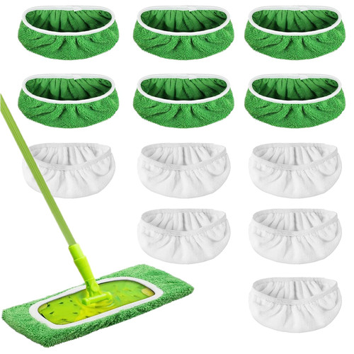 12 PCS Reusable Microfiber Mop Pads Compatible with Swiffer Sweeper Machine Washable,Floor Cleaning Mop Head Pads Refills for Wet &Dry Dual