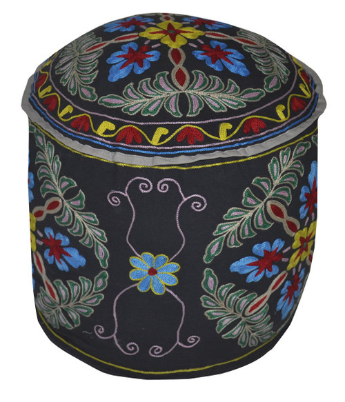 Lalhaveli Suzani Embroidery Design Ottoman Cover for Room Decor 18 X 18 X 14 Inches