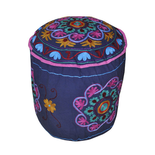 Lalhaveli Pouf Cover Indian Living Room Decorative Ottoman Embroidered Covers, Home Living Footstool Chair Cover, Bohemian Ottoman Pouf Cover ONLY (1, 18x18x12 Inches)