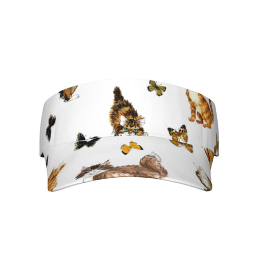 Cat Butterfly Print Adult Sunscreen Visor Cap Sports Adjustable Sun Hat Cap for Beach Pool Golf Tennis Unisex