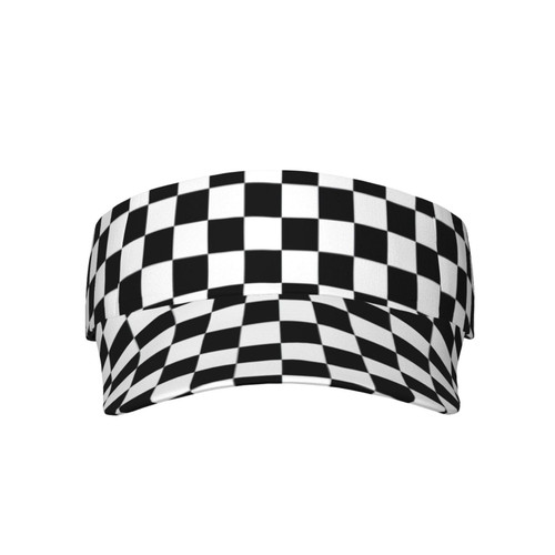 Black and White Checkered Print Adult Sunscreen Visor Cap Sports Adjustable Sun Hat Cap for Beach Pool Golf Tennis Unisex